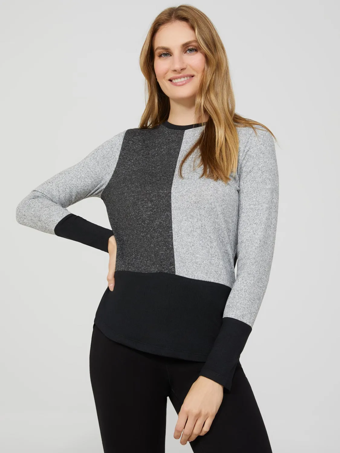 Long Sleeve Colour Block Crew Neck Top sold by Suzy Shier product image thumbnail 3