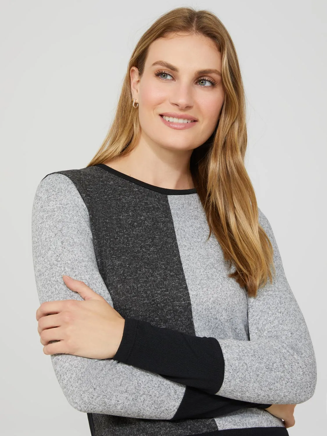 Long Sleeve Colour Block Crew Neck Top sold by Suzy Shier product image thumbnail 2