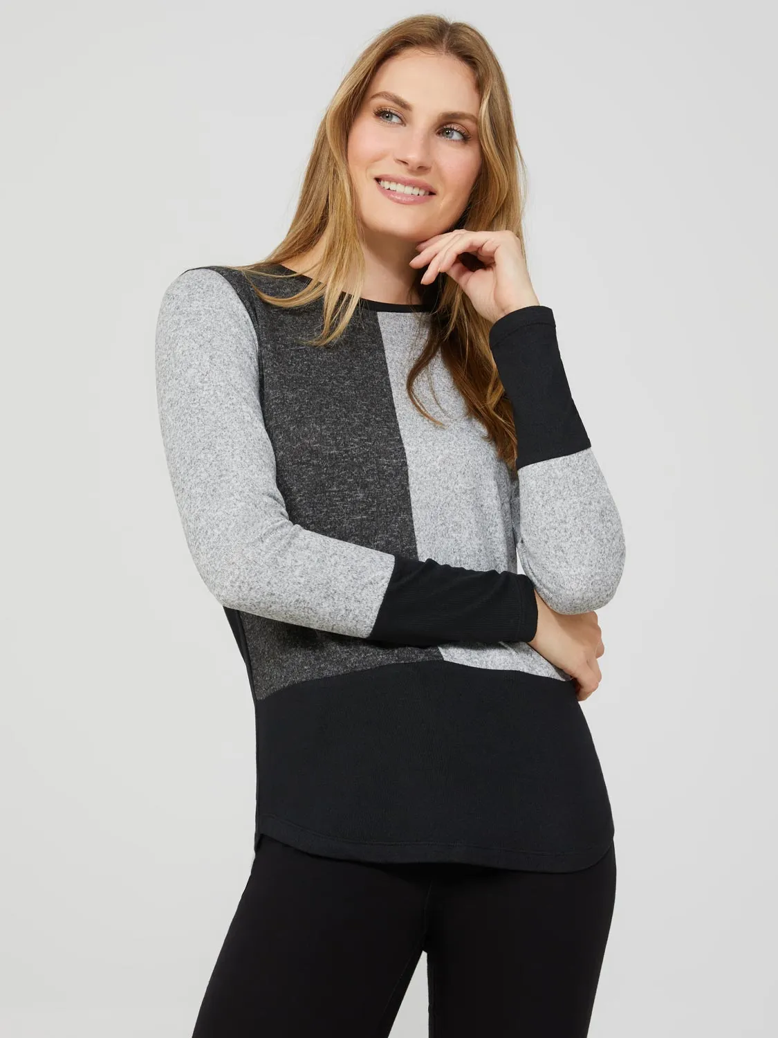 Long Sleeve Colour Block Crew Neck Top sold by Suzy Shier