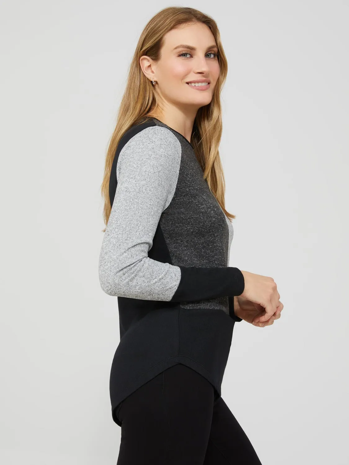Long Sleeve Colour Block Crew Neck Top sold by Suzy Shier product image thumbnail 4