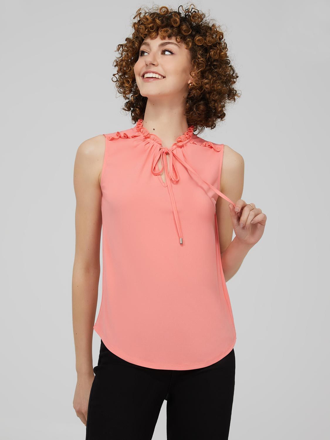 Sleeveless V-Neck Top With Ruffle Detail sold by Suzy Shier