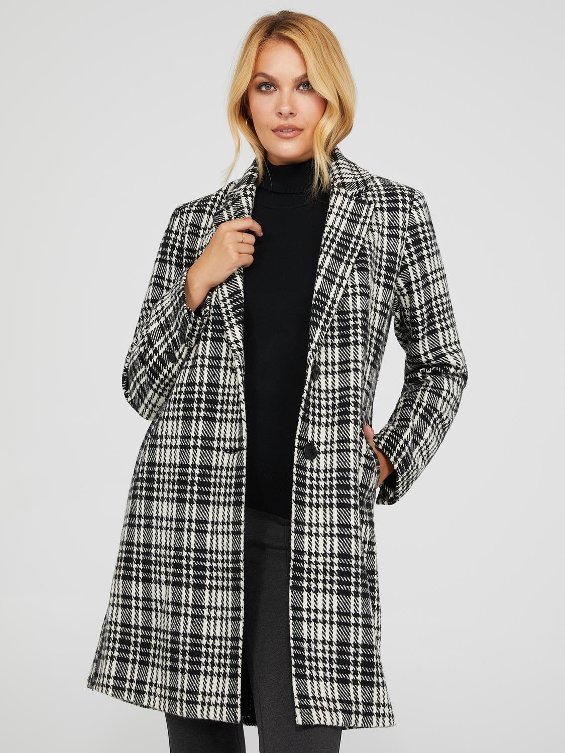 Plaid Single-Breasted Car Coat With Welt Pockets sold by Suzy Shier product image thumbnail 2