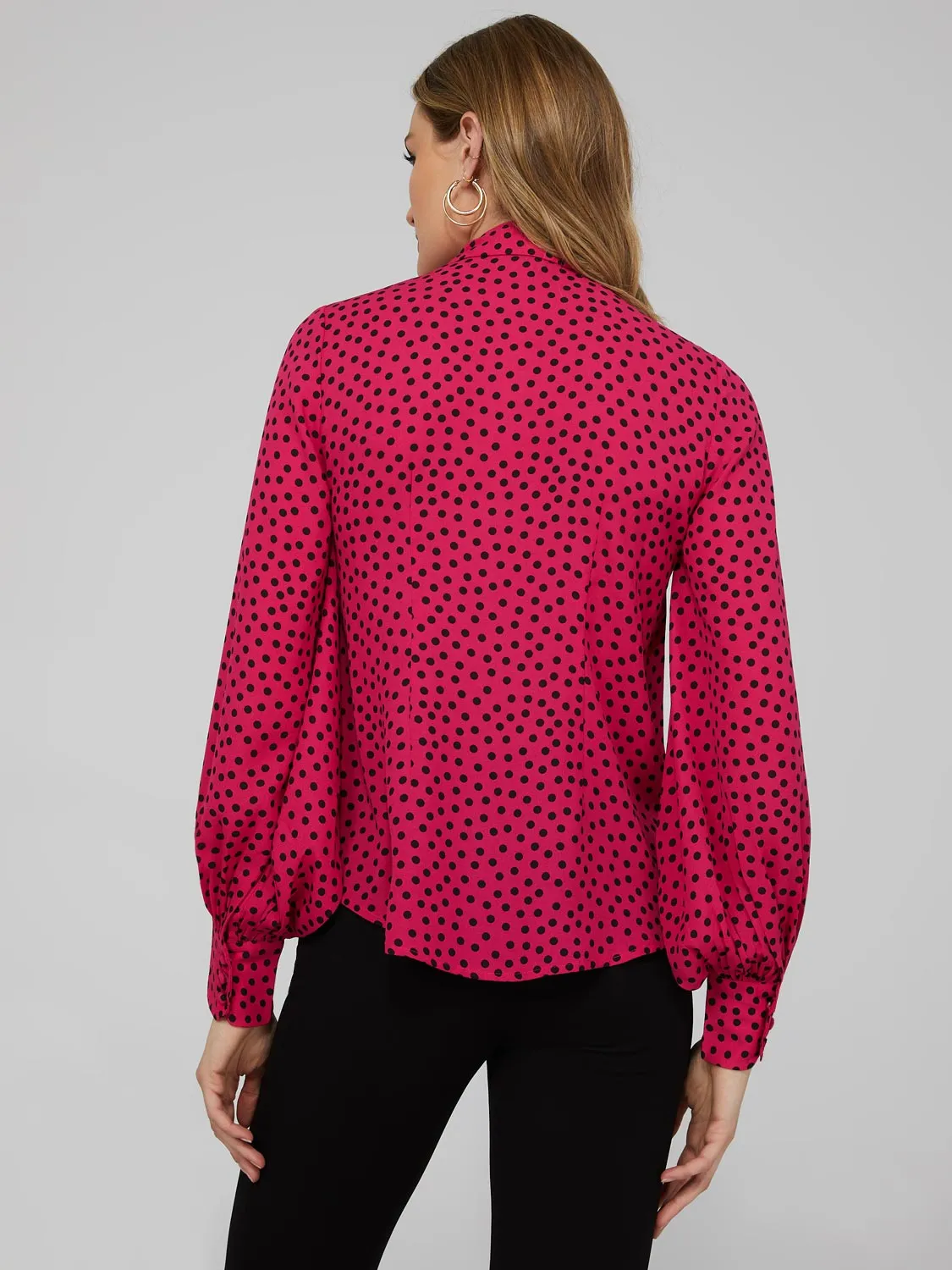 Polka Dot Crepe Chiffon Bow Blouse sold by Suzy Shier product image thumbnail 4