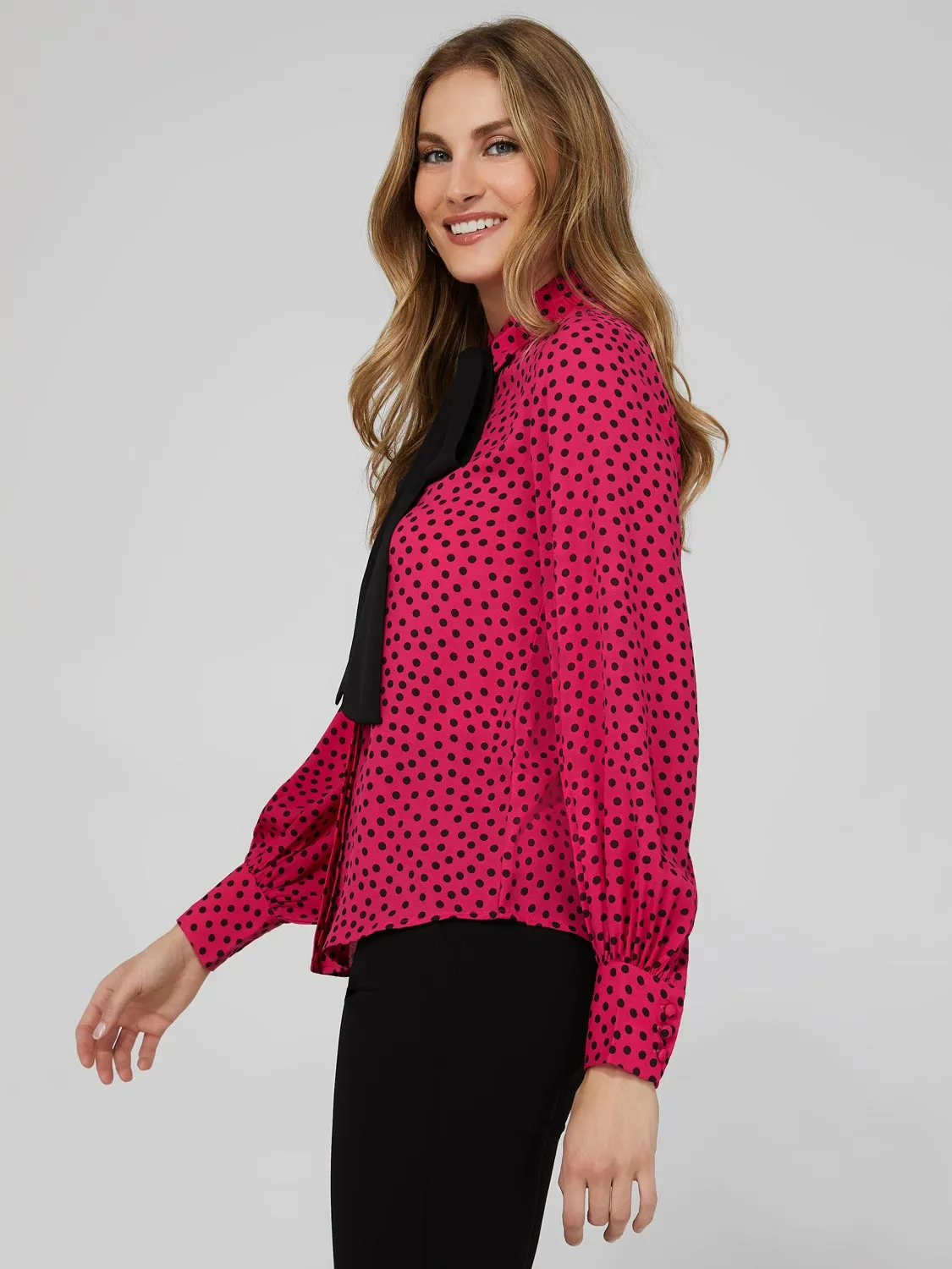 Polka Dot Crepe Chiffon Bow Blouse sold by Suzy Shier product image thumbnail 3