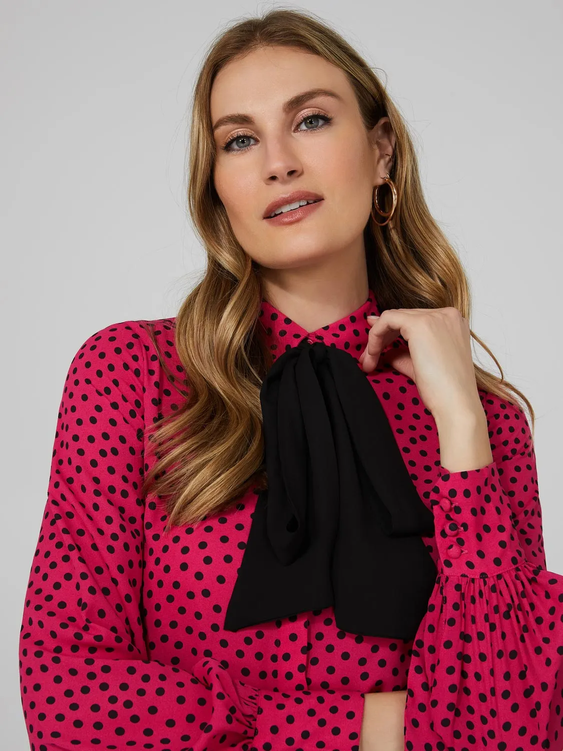 Polka Dot Crepe Chiffon Bow Blouse sold by Suzy Shier