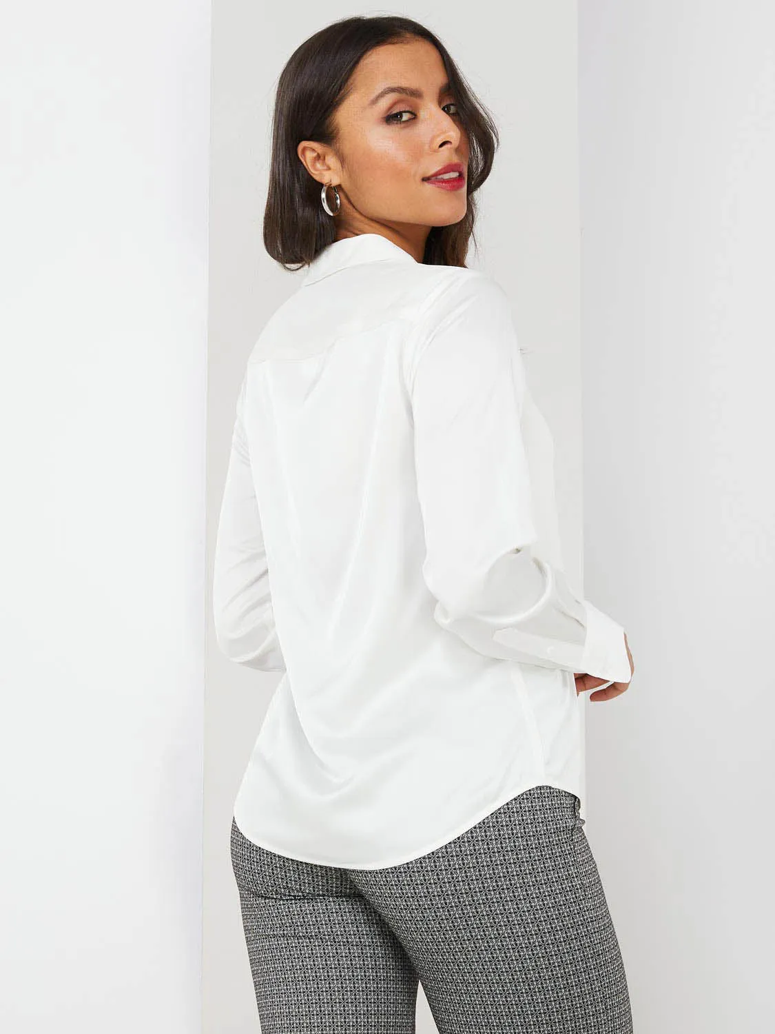 Satin Split Neck Button-Front Blouse sold by Suzy Shier product image thumbnail 4