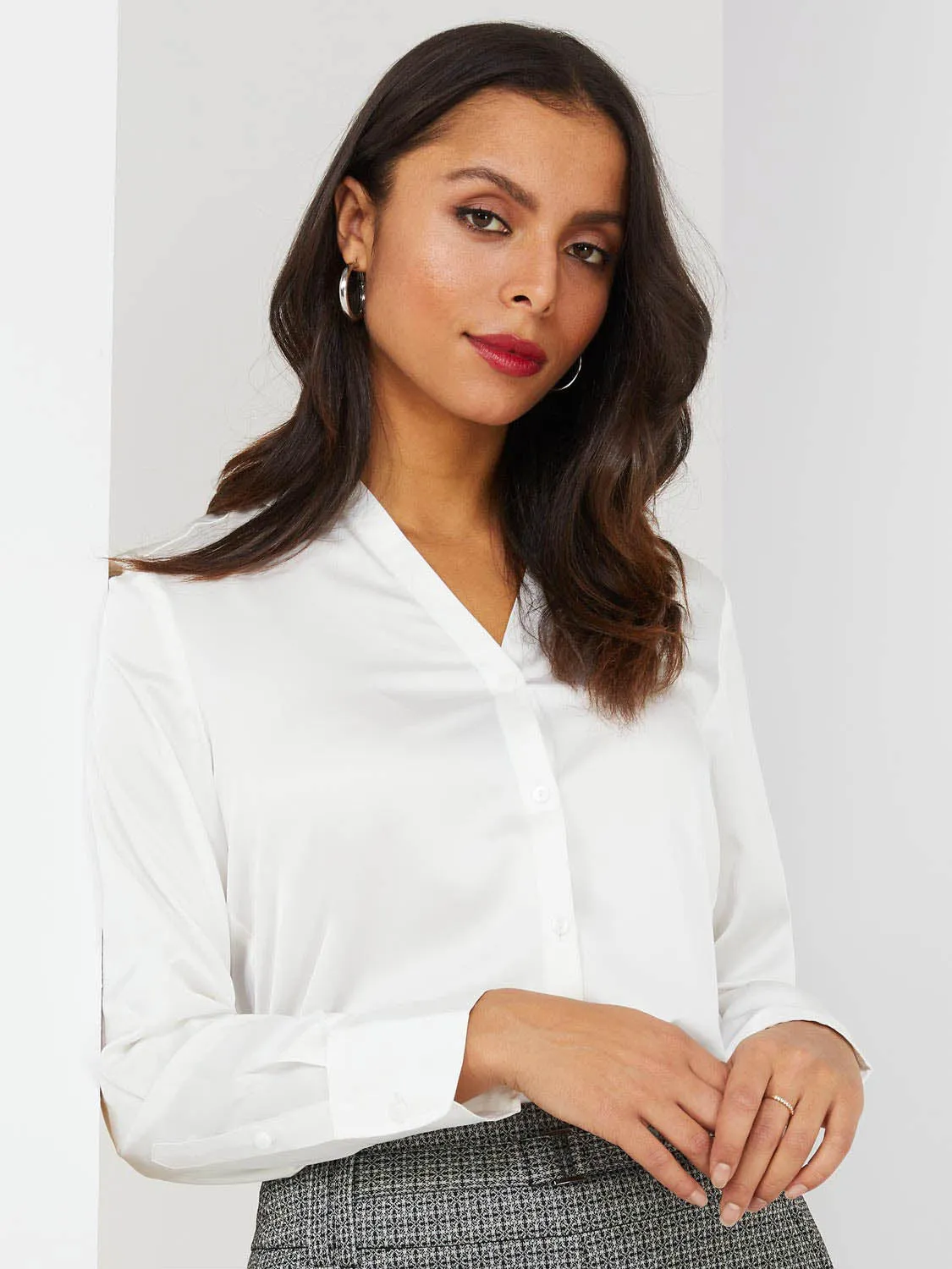 Satin Split Neck Button-Front Blouse sold by Suzy Shier product image thumbnail 2