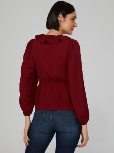 Ruffle V-Neck Peplum Blouse sold by Suzy Shier