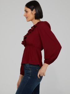 Ruffle V-Neck Peplum Blouse sold by Suzy Shier
