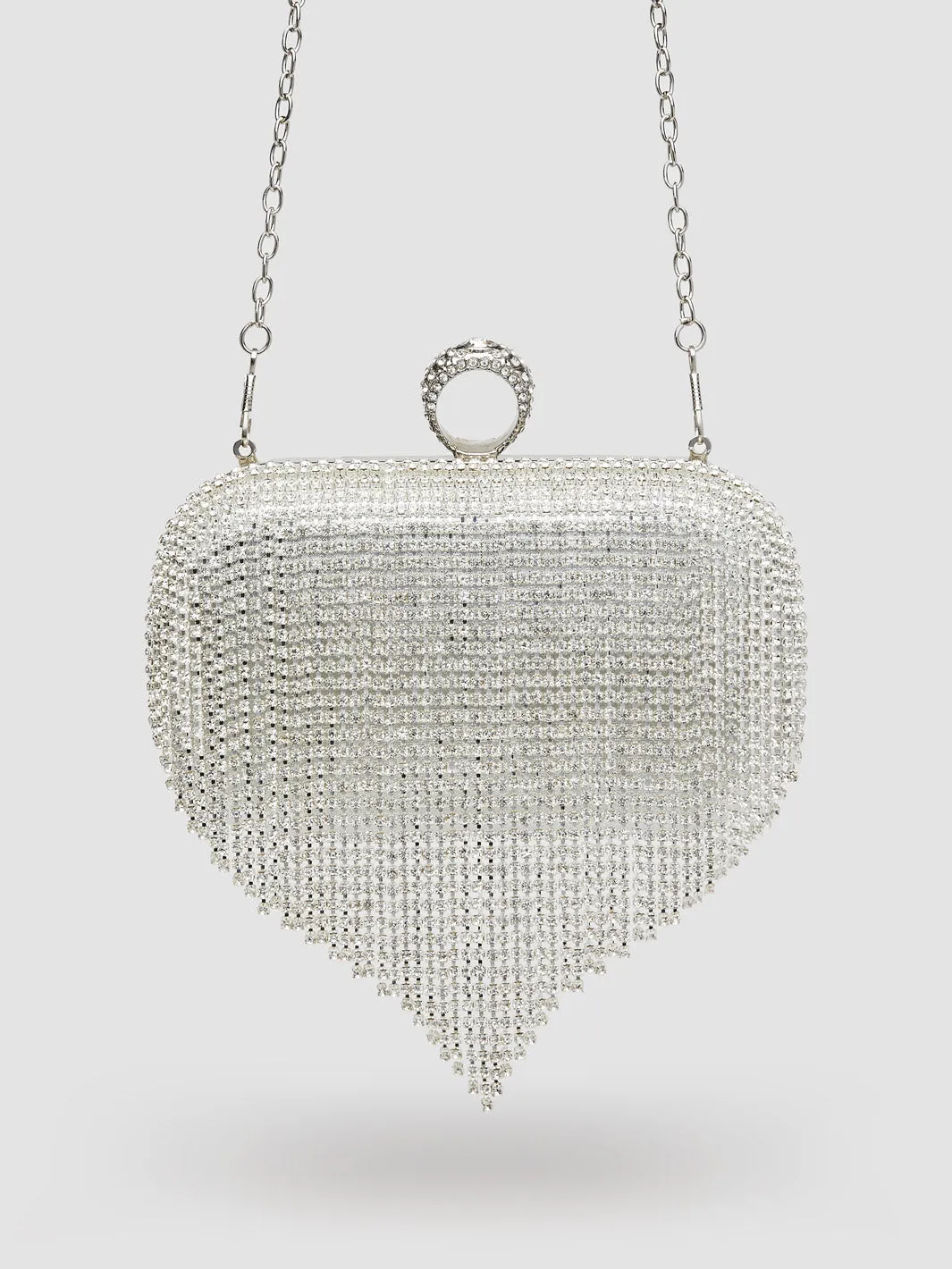 Rhinestone Minaudiere With Fringe & Ring Closure sold by Suzy Shier product image thumbnail 2