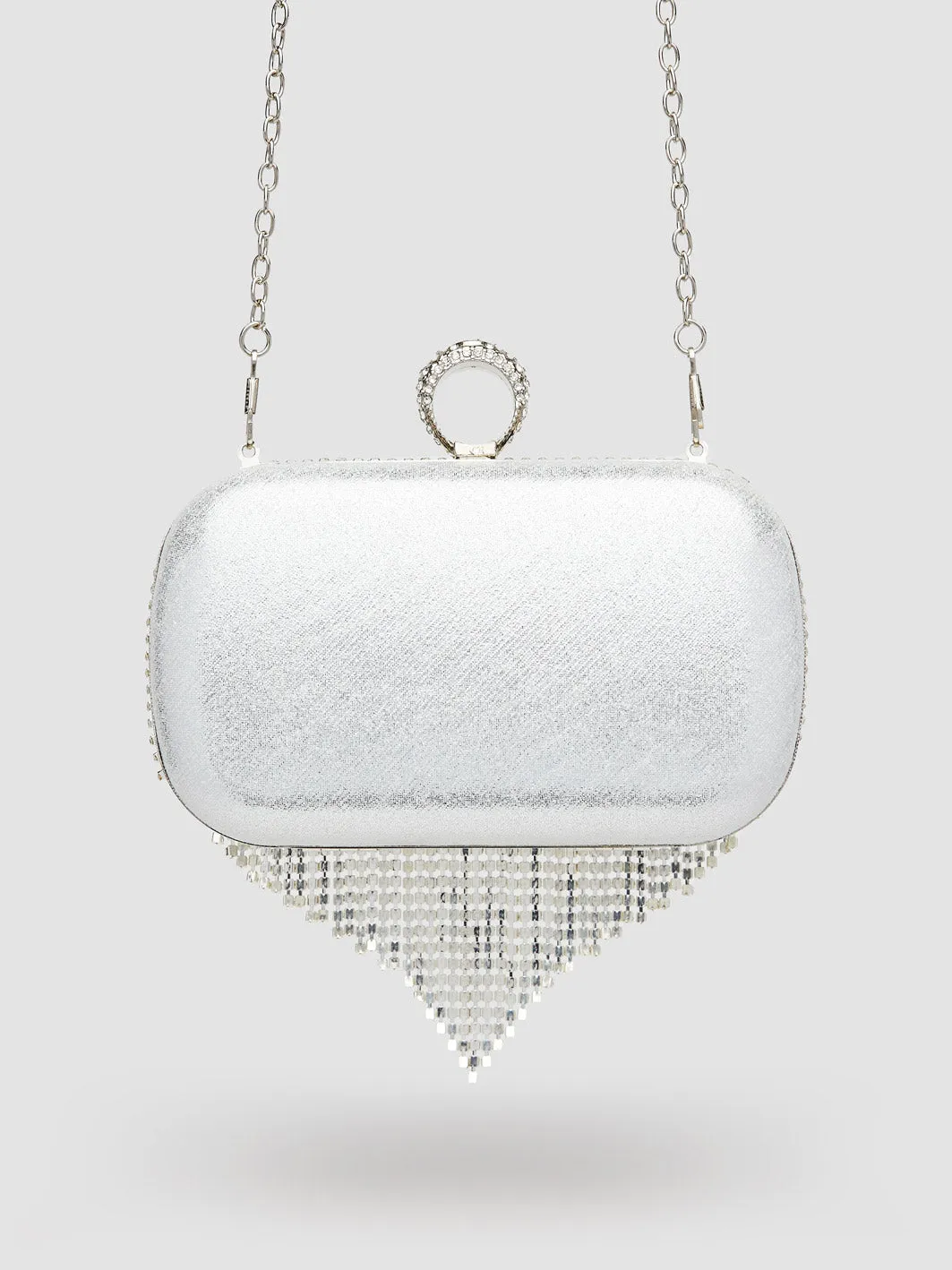 Rhinestone Minaudiere With Fringe & Ring Closure sold by Suzy Shier product image thumbnail 4