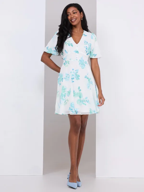 Floral Print V-Neck Dress With Button Details sold by Suzy Shier