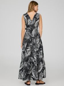 Palm Leaf Print Crinkle 2-Tier Maxi Dress sold by Suzy Shier