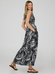 Palm Leaf Print Crinkle 2-Tier Maxi Dress sold by Suzy Shier