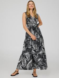 Palm Leaf Print Crinkle 2-Tier Maxi Dress sold by Suzy Shier