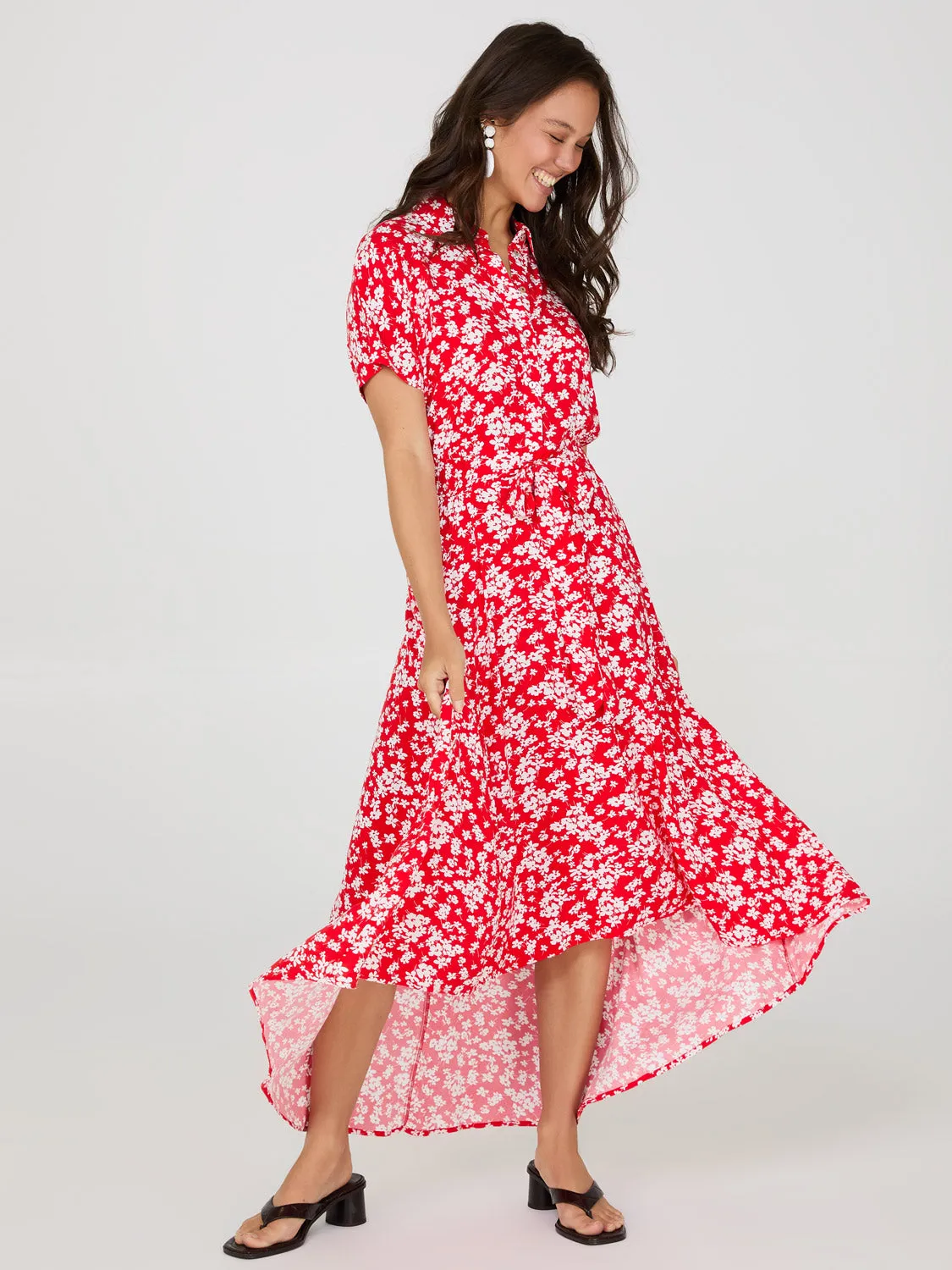 Ditsy Floral Print High-Low Maxi Shirt Dress sold by Suzy Shier product image thumbnail 2