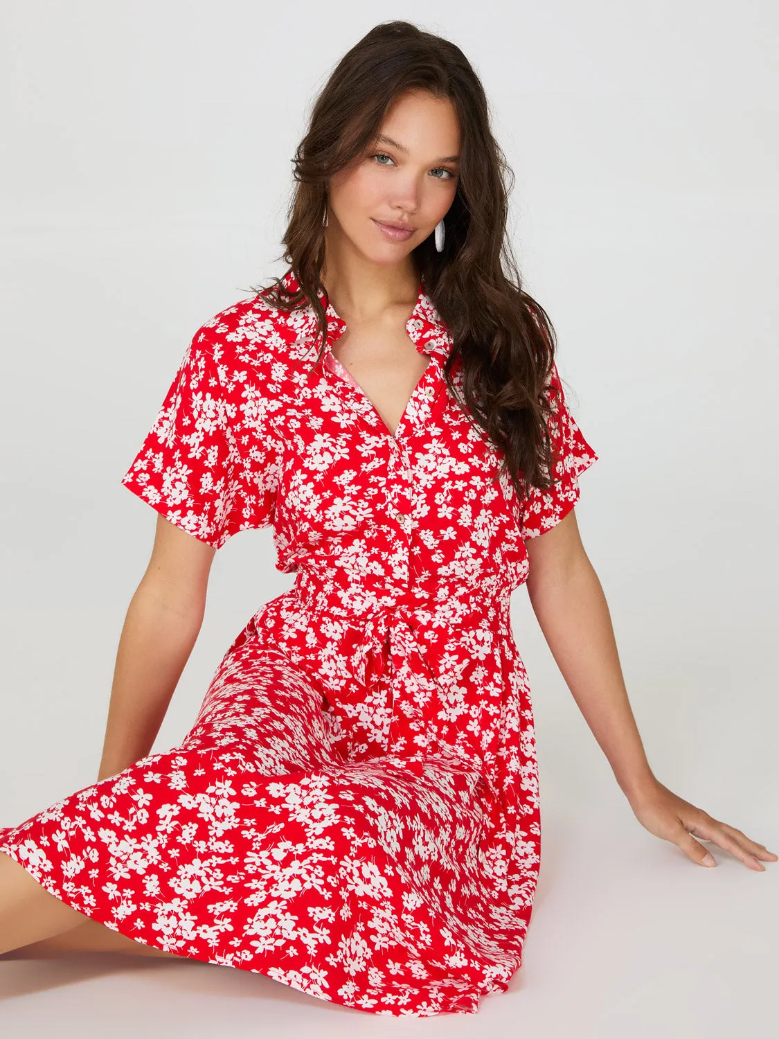 Ditsy Floral Print High-Low Maxi Shirt Dress sold by Suzy Shier