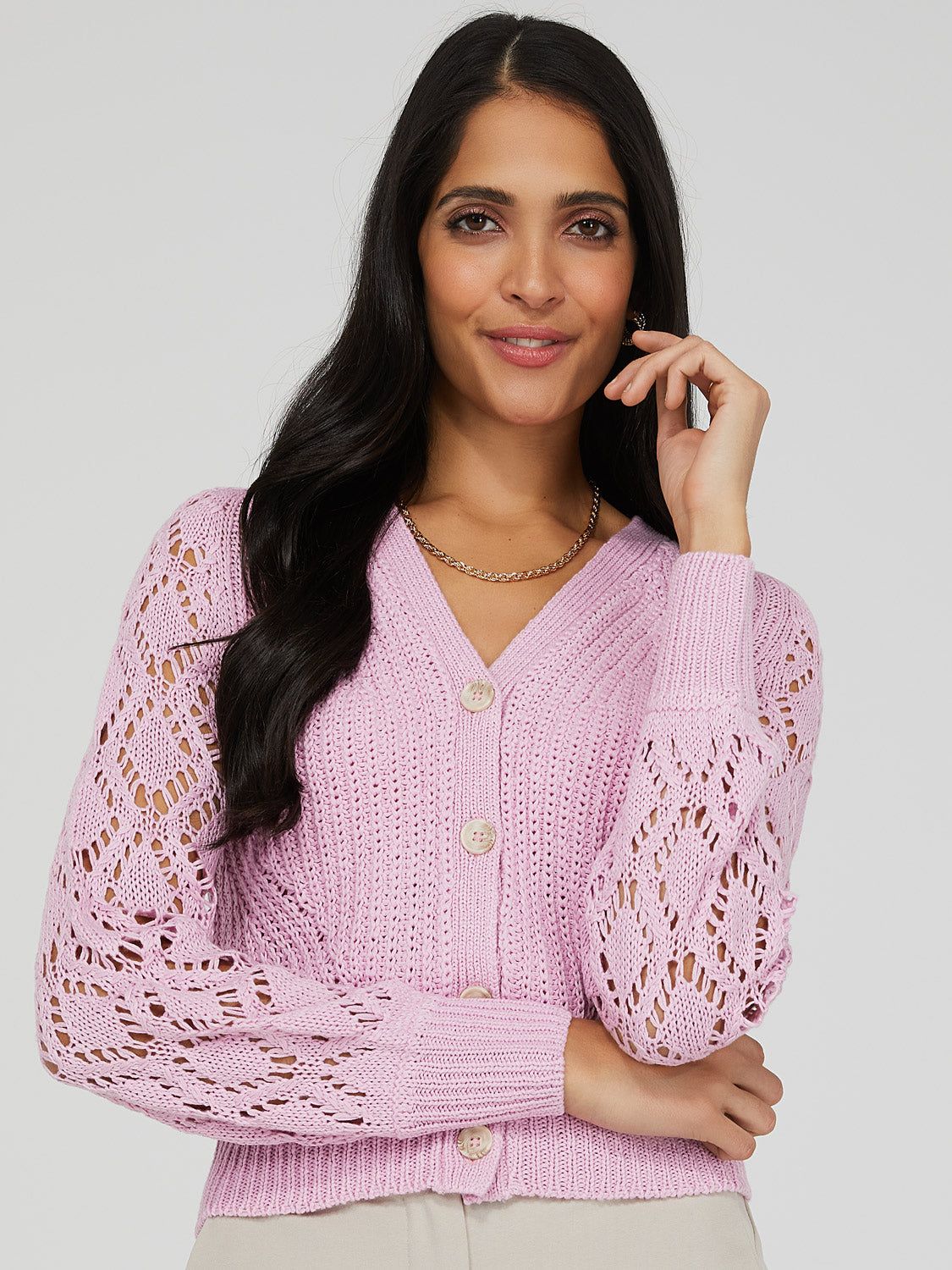 V-Neck Crochet Cardigan sold by Suzy Shier product image thumbnail 2