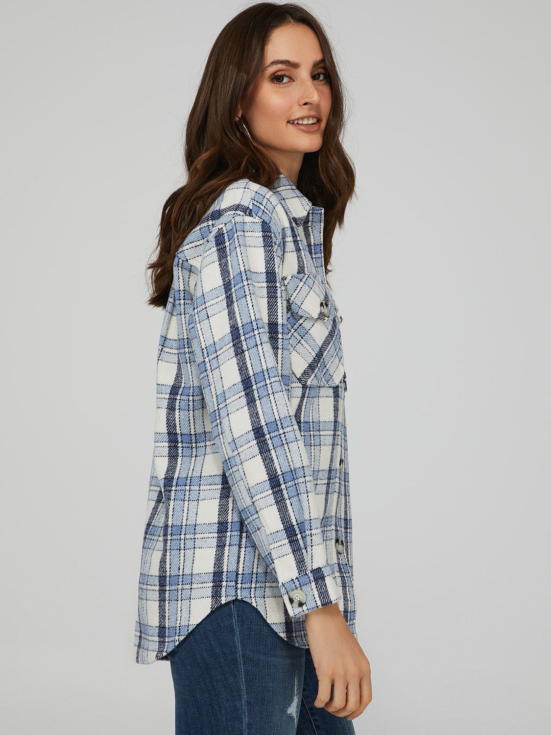 Plaid Button-Front Shacket sold by Suzy Shier product image thumbnail 3