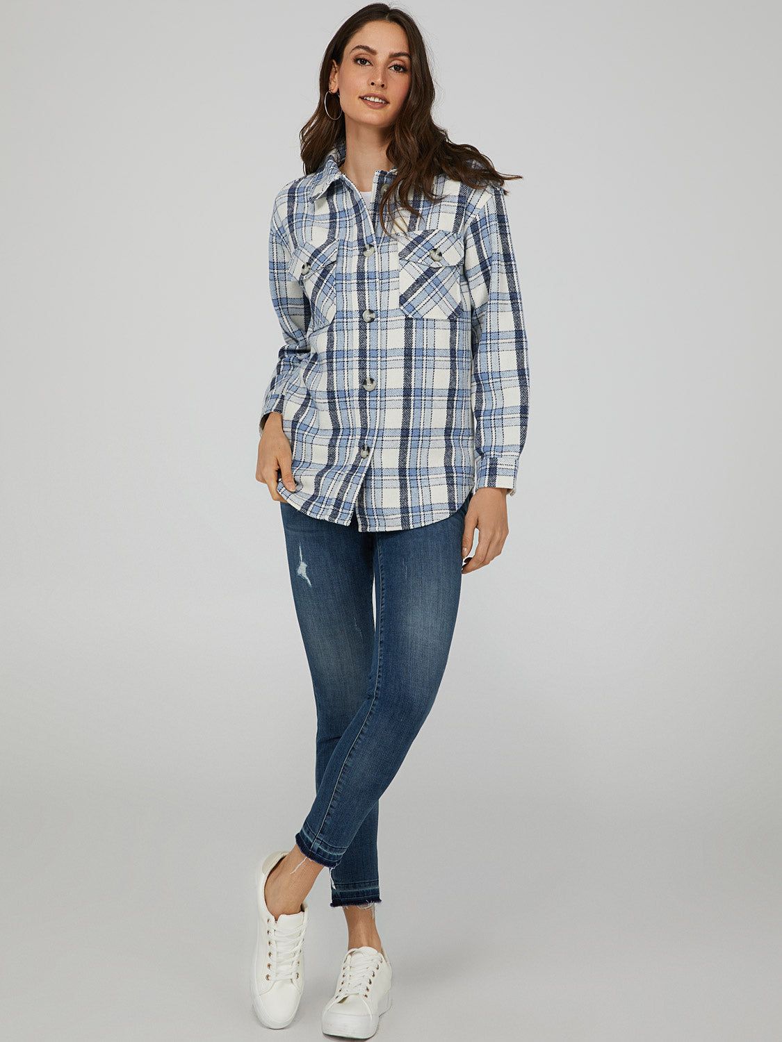 Plaid Button-Front Shacket sold by Suzy Shier product image thumbnail 2