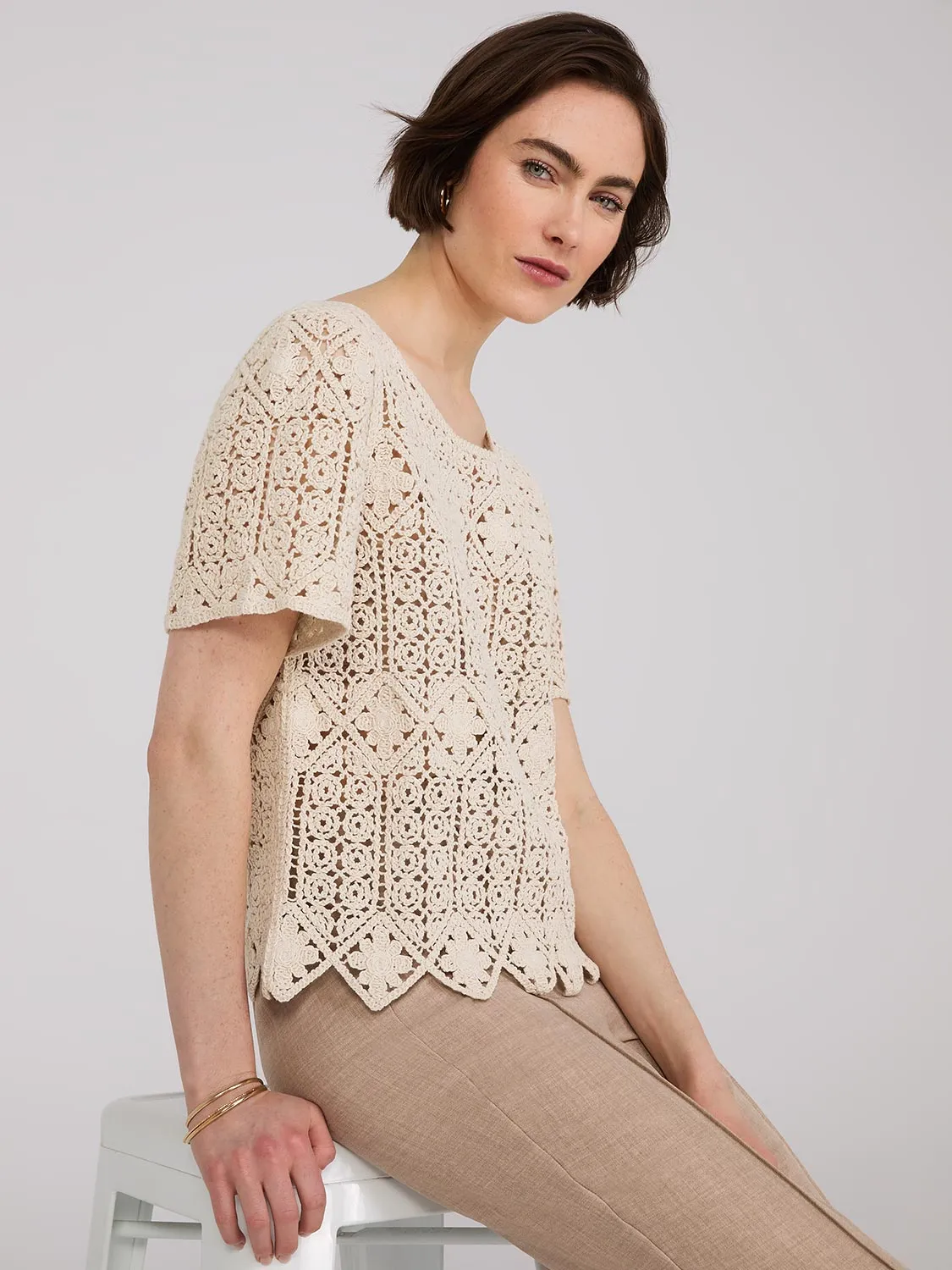 Short Sleeve Crochet T-Shirt sold by Suzy Shier product image thumbnail 2