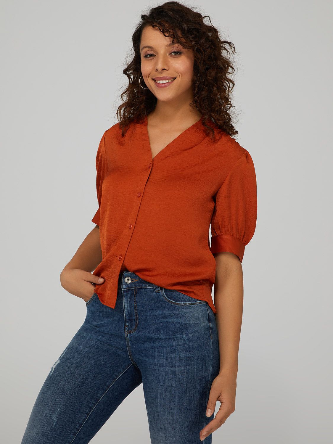 Satin Button-Down Blouse sold by Suzy Shier product image thumbnail 2