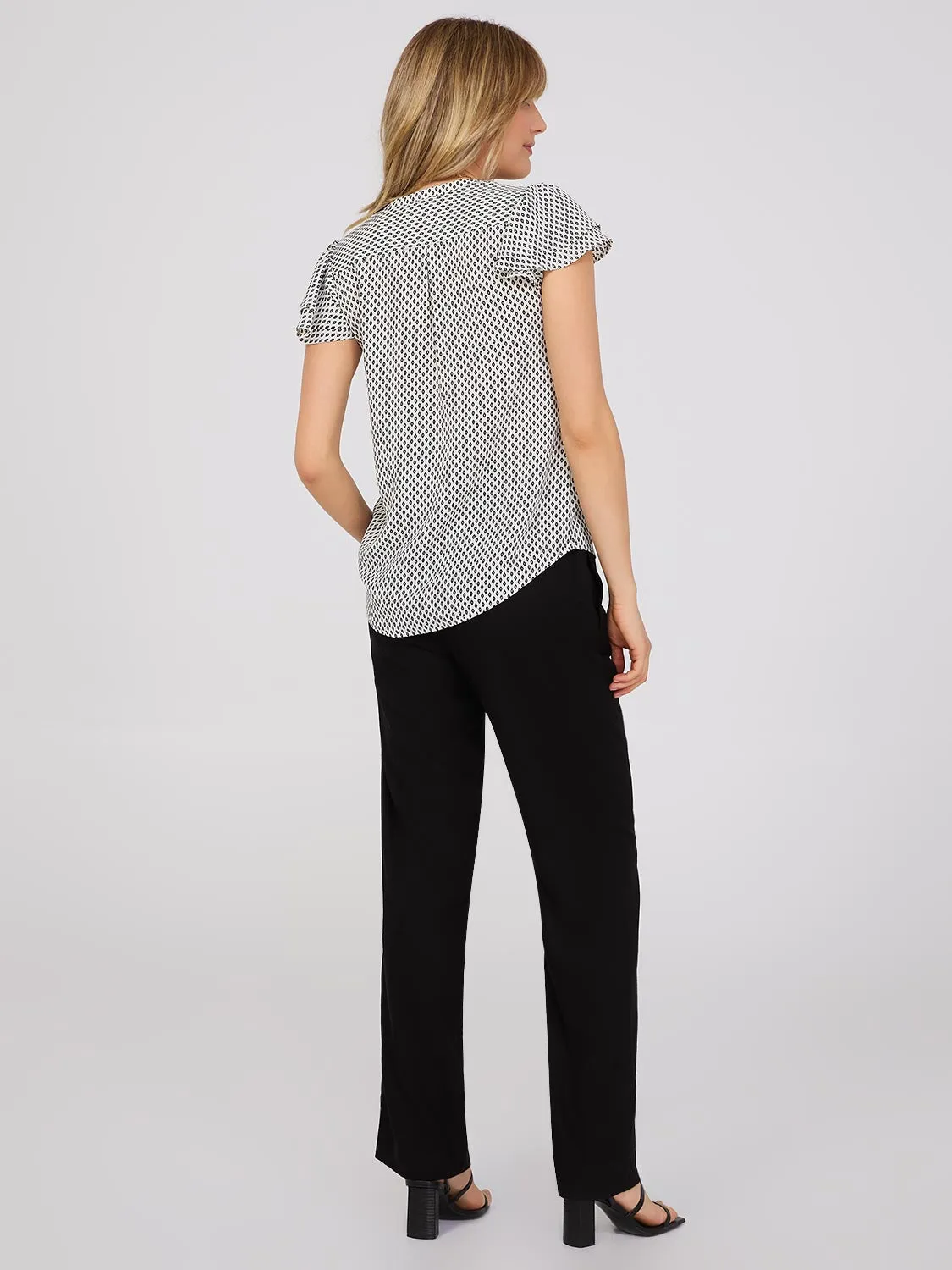 Geo Print Flutter Sleeve Button-Front Blouse sold by Suzy Shier product image thumbnail 3