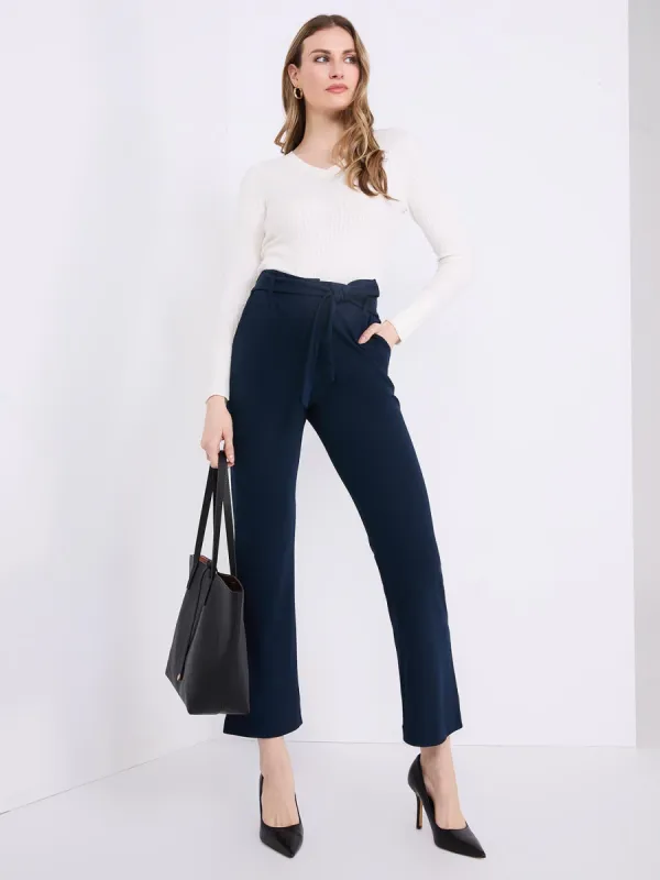 Crepe High-Waisted Sash Belt Pants sold by Suzy Shier