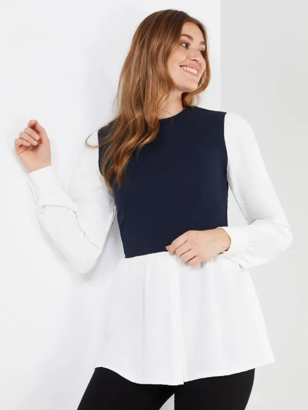 2-Fer Ribbed Top With Button-Front Blouse sold by Suzy Shier