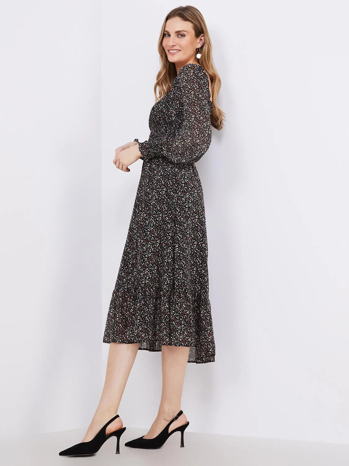 Printed Smocked Square Neck Chiffon Dress sold by Suzy Shier product image thumbnail 4