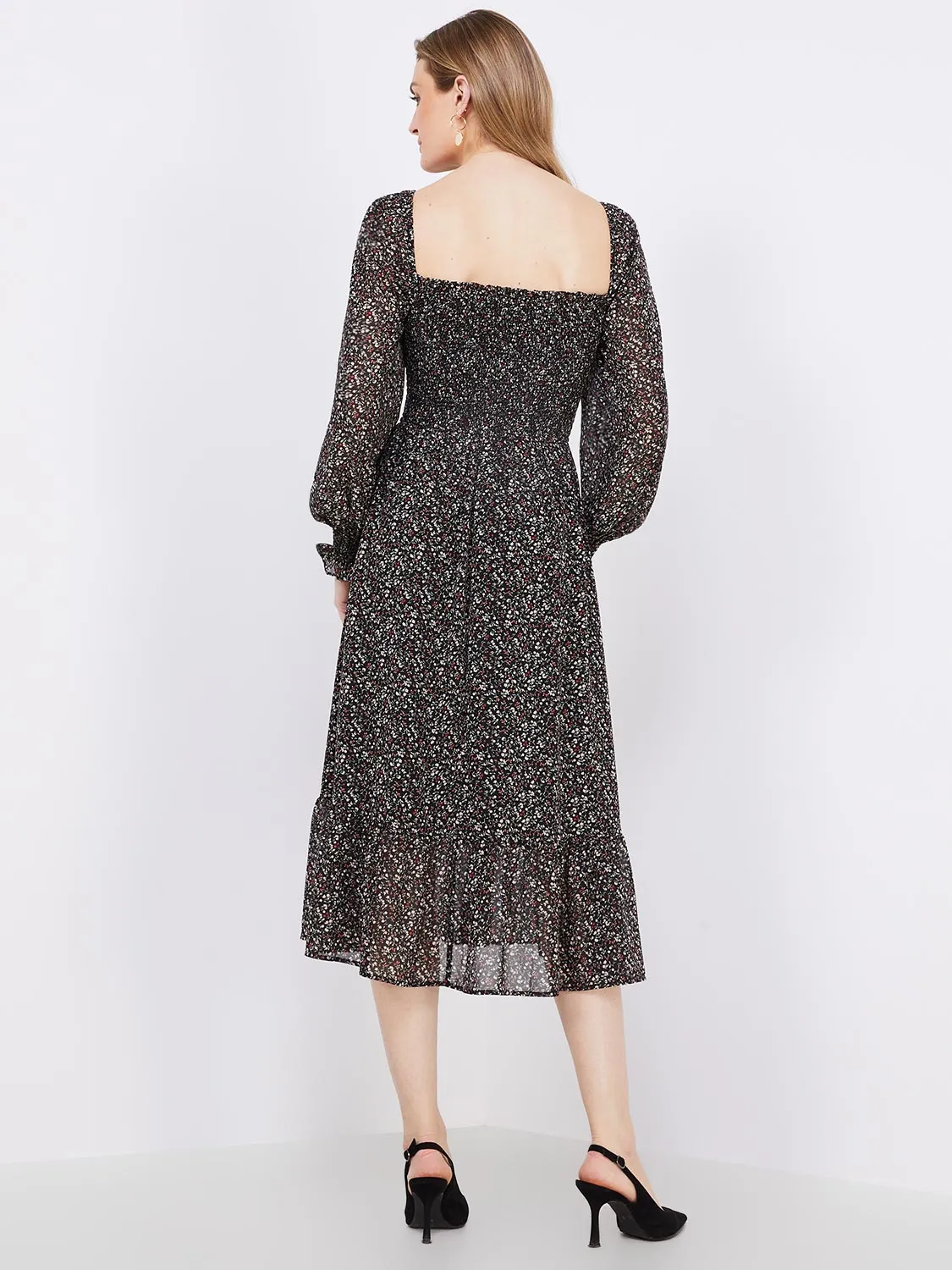 Printed Smocked Square Neck Chiffon Dress sold by Suzy Shier product image thumbnail 5