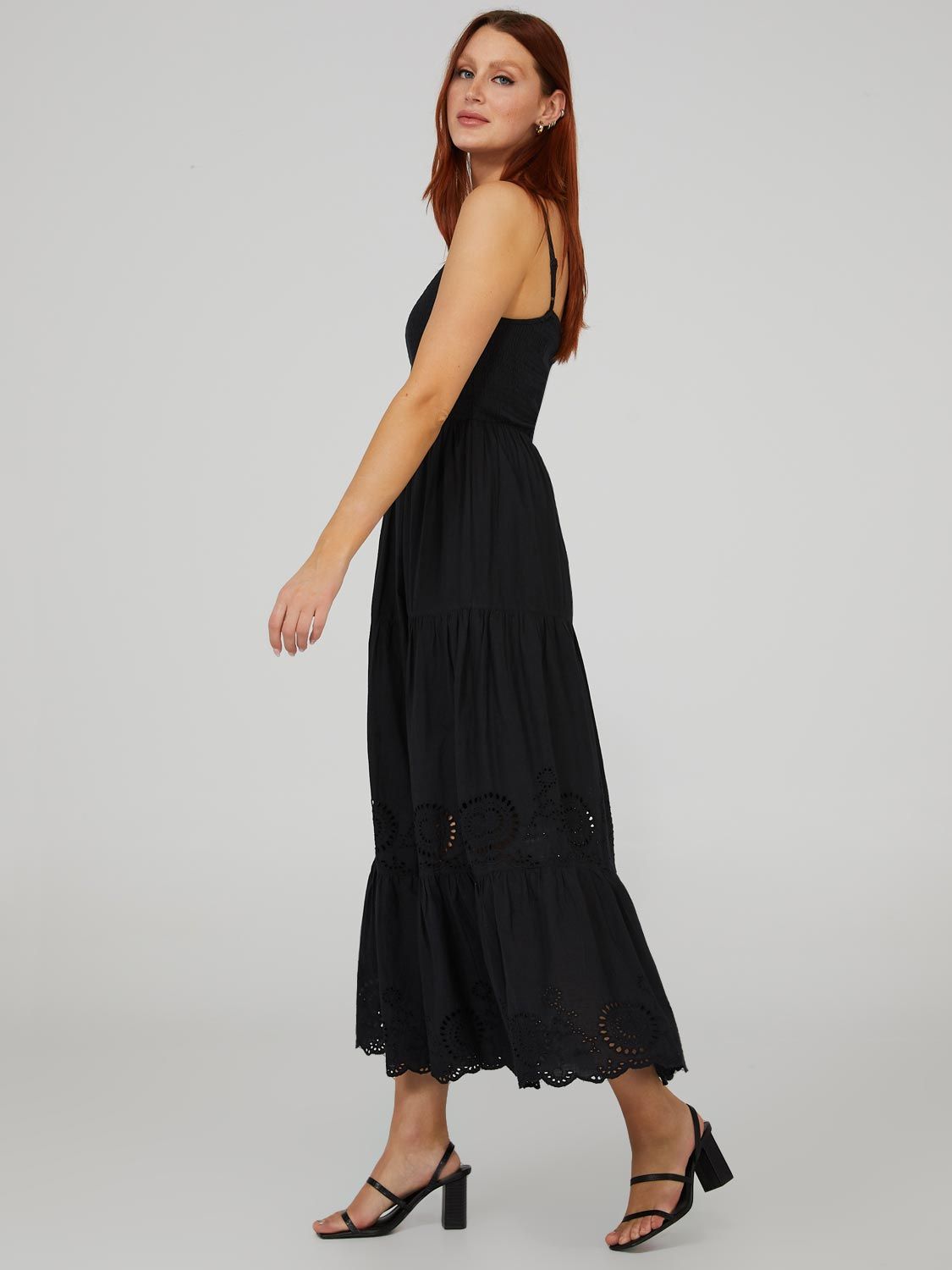 Smocked 3-Tier Maxi Dress With Eyelet Detail sold by Suzy Shier product image thumbnail 3