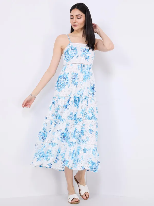 Floral Print Eyelet Tiered Maxi Dress sold by Suzy Shier
