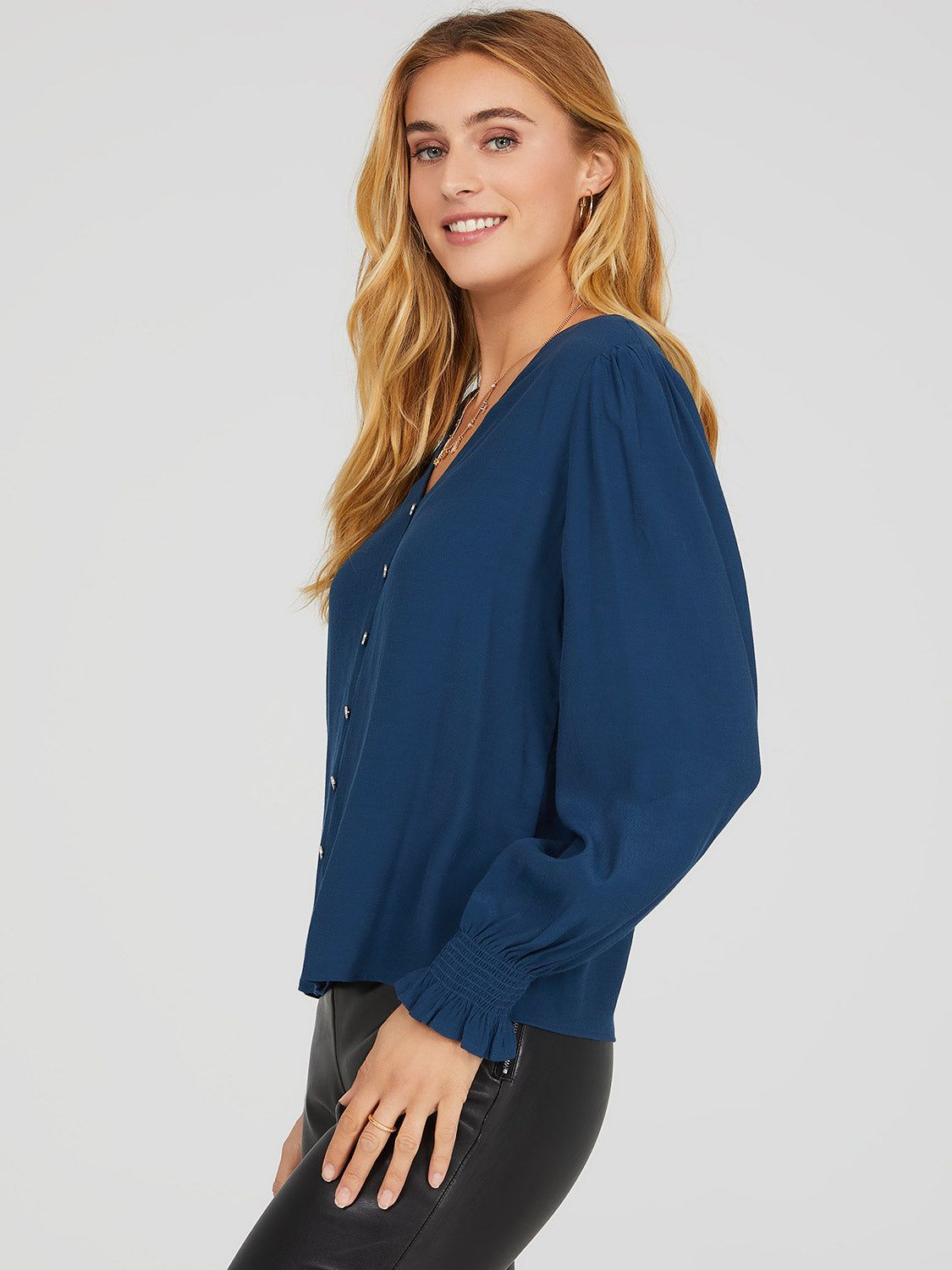Balloon Sleeve V-Neck Blouse sold by Suzy Shier product image thumbnail 3