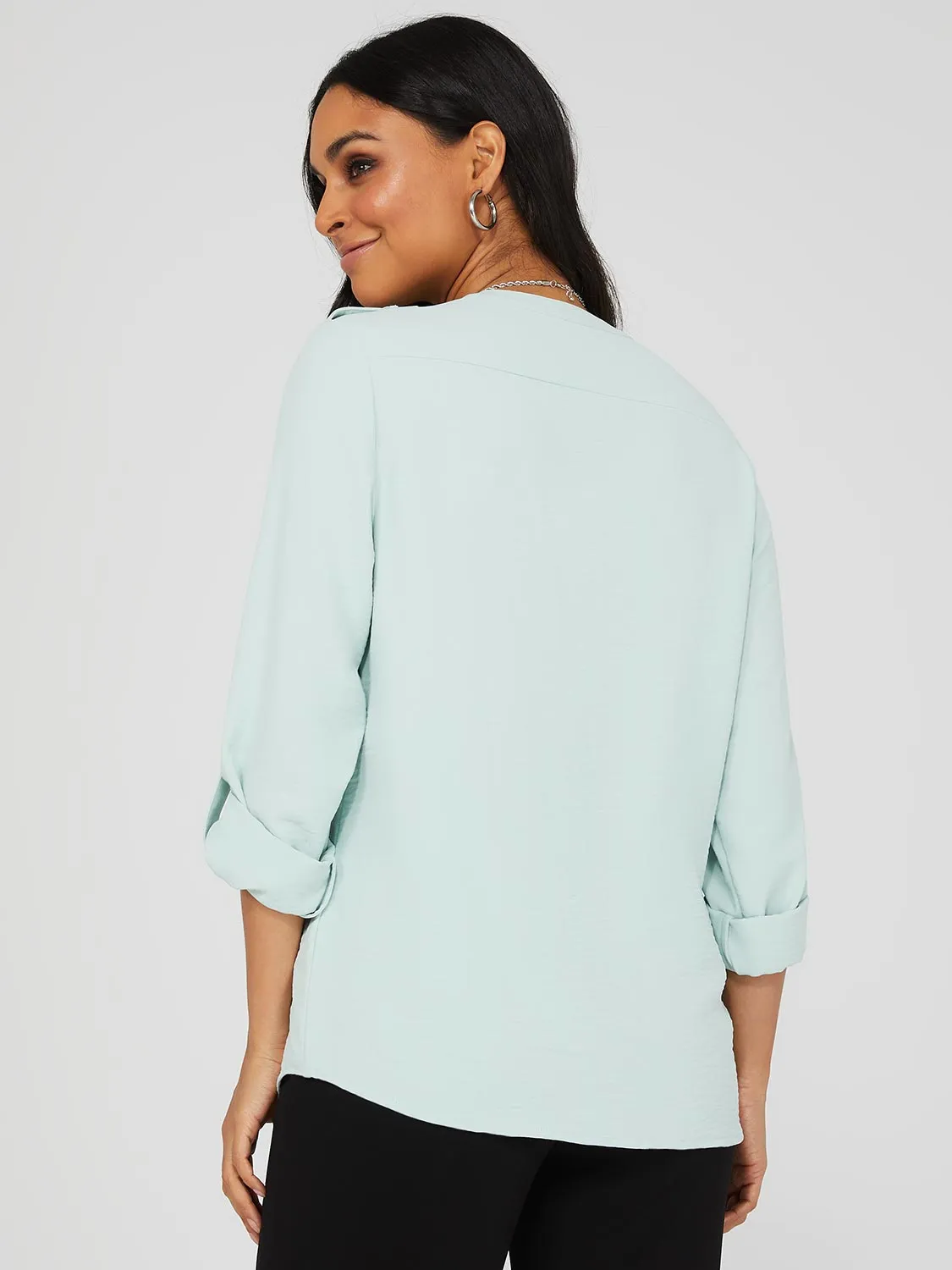 Textured Split Neck Blouse With Shoulder Tabs sold by Suzy Shier product image thumbnail 4