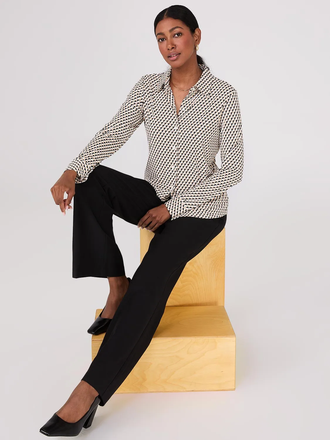 Geo Print Button-Front Classic Blouse sold by Suzy Shier product image thumbnail 3