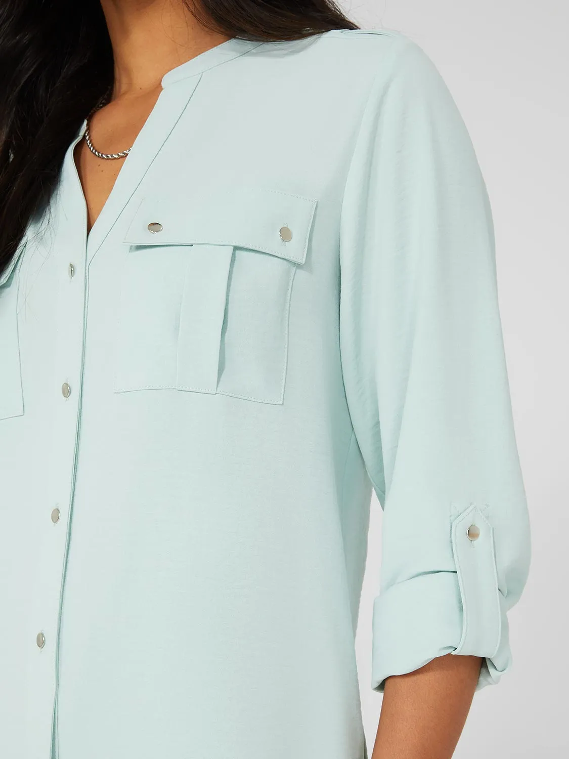 Textured Split Neck Blouse With Shoulder Tabs sold by Suzy Shier product image thumbnail 5