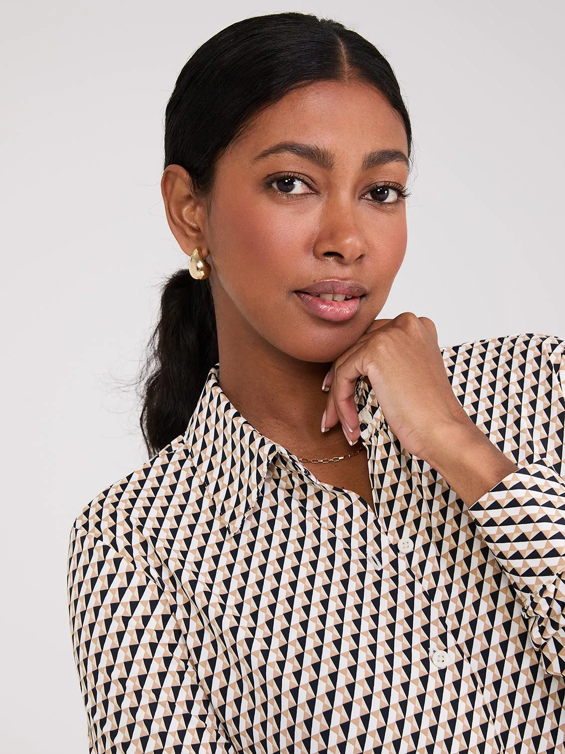 Geo Print Button-Front Classic Blouse sold by Suzy Shier product image thumbnail 2