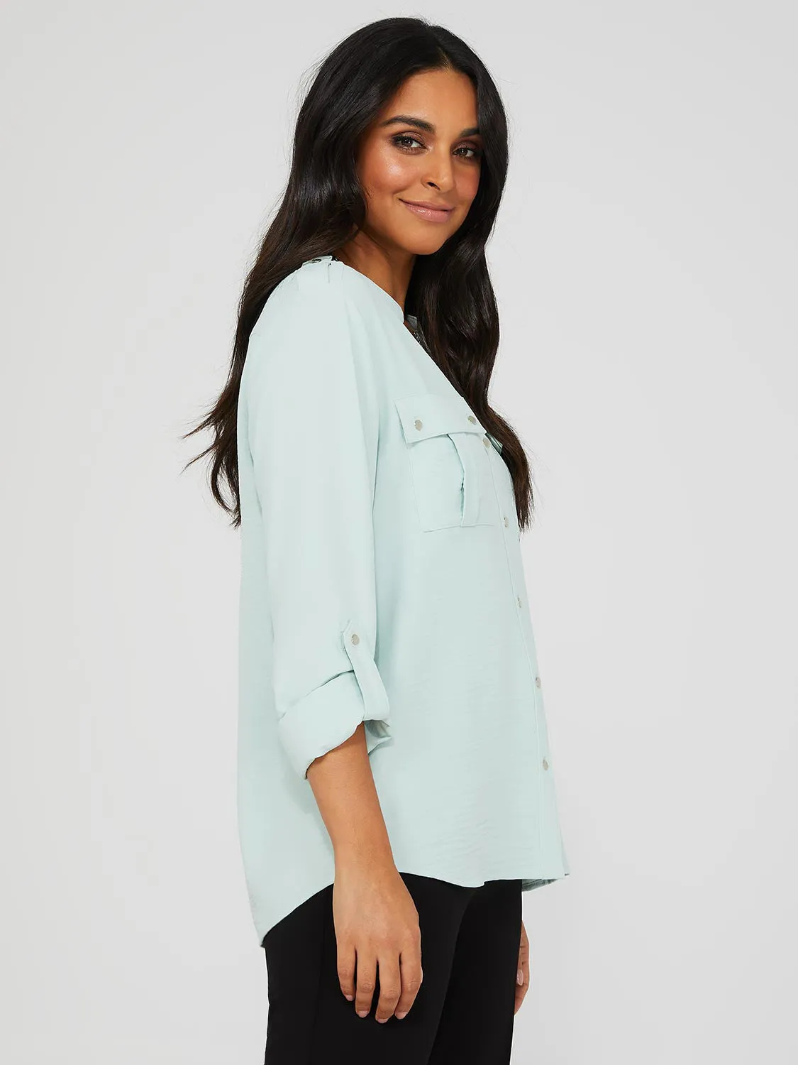 Textured Split Neck Blouse With Shoulder Tabs sold by Suzy Shier product image thumbnail 3