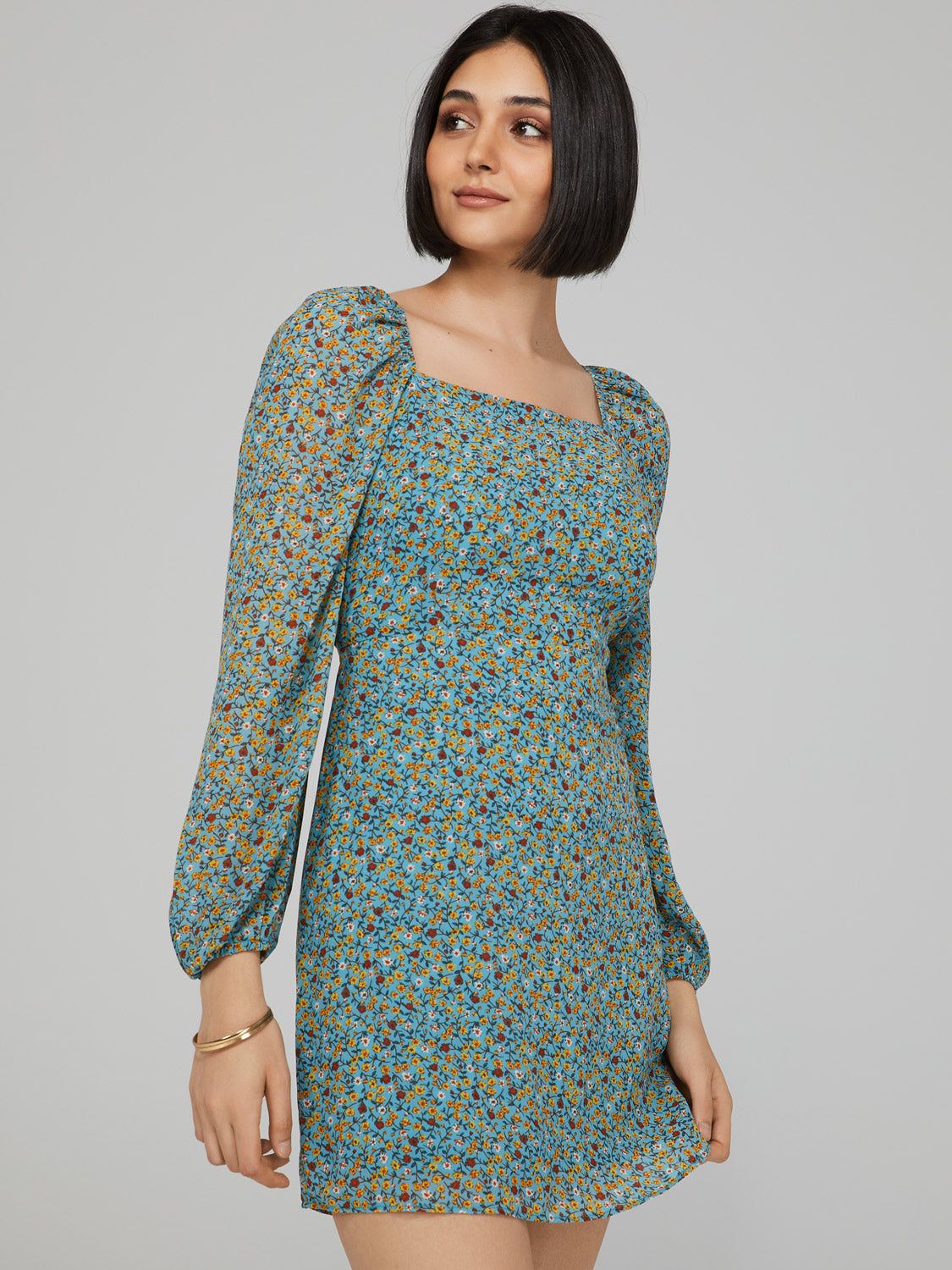 Printed Square Neck Mini Dress With Back Cut-Out sold by Suzy Shier product image thumbnail 2
