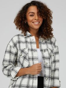 Plaid Button-Down Shacket sold by Suzy Shier