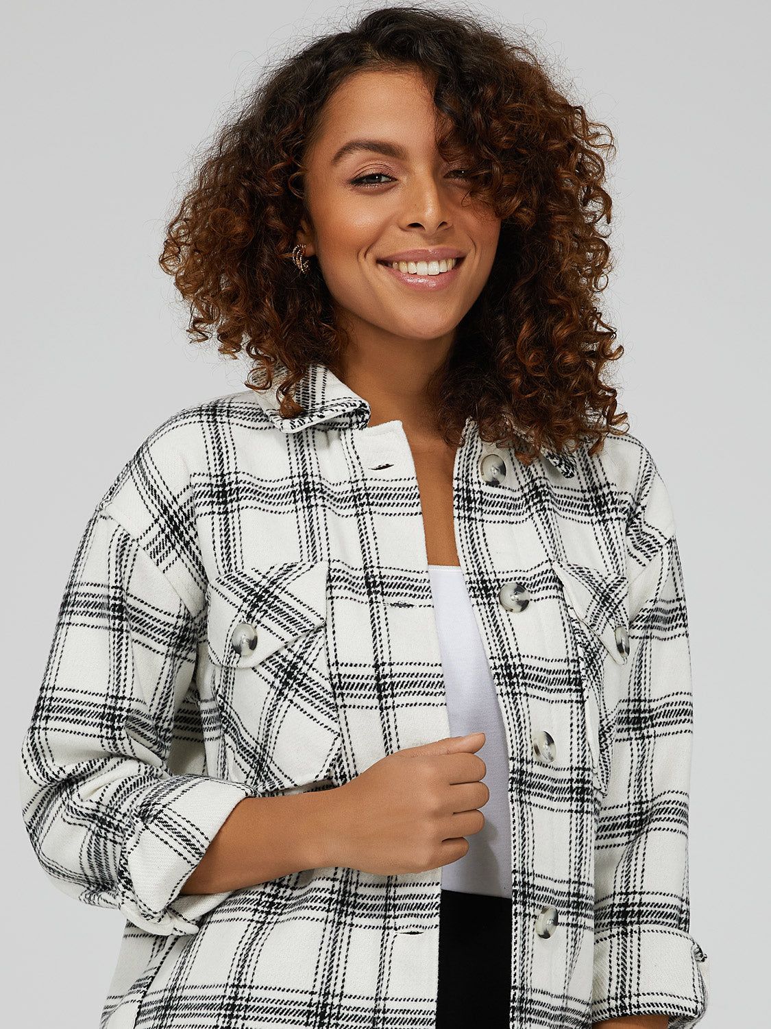 Plaid Button-Down Shacket sold by Suzy Shier product image thumbnail 2