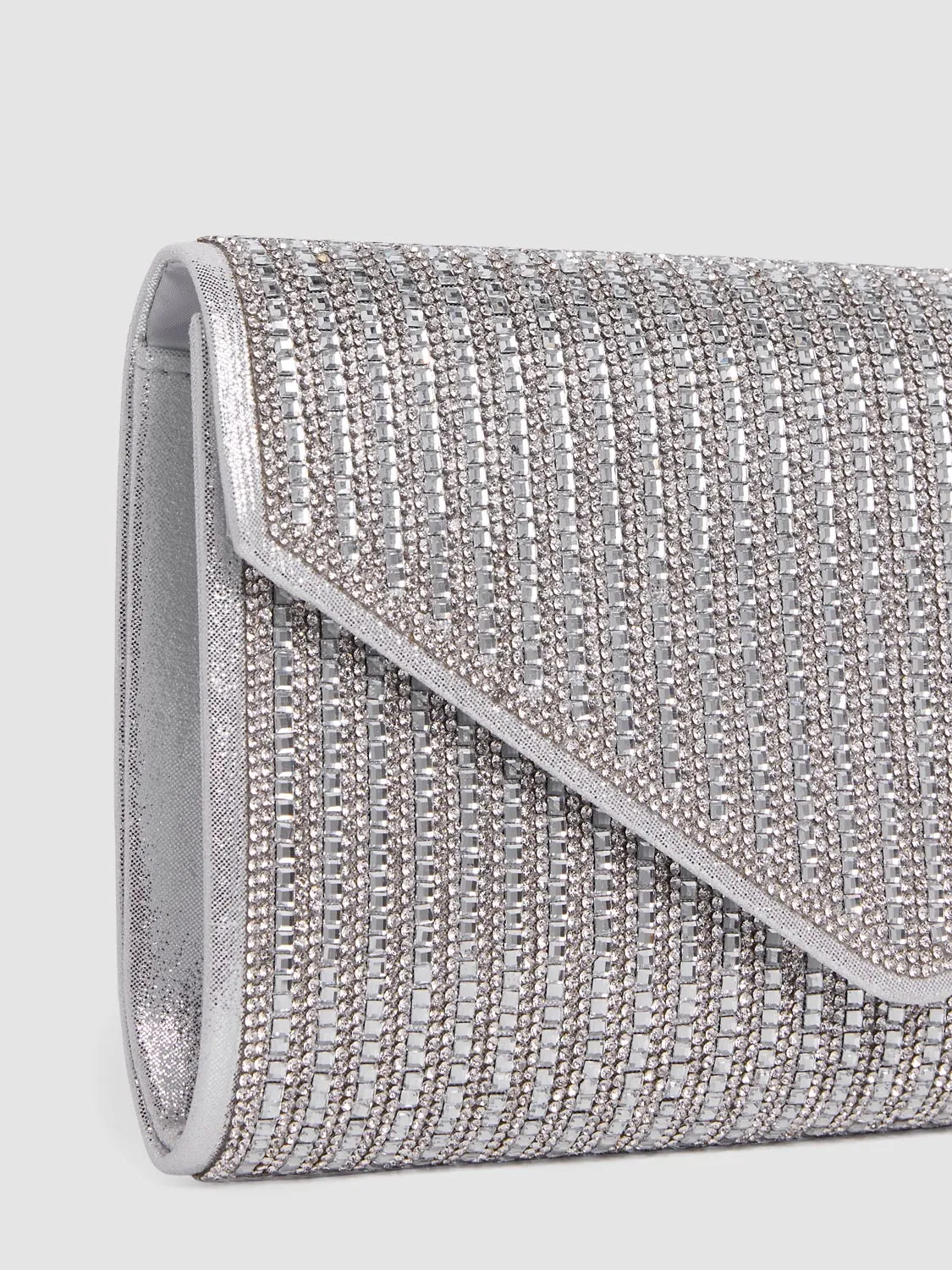 Rhinestone Envelope Flapover Clutch With Metal Chain sold by Suzy Shier product image thumbnail 4