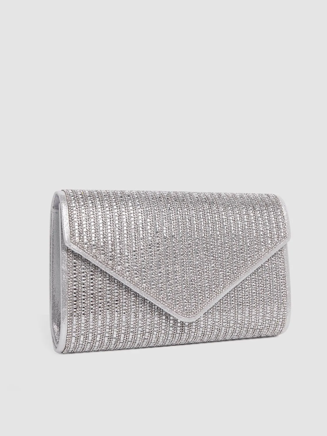 Rhinestone Envelope Flapover Clutch With Metal Chain sold by Suzy Shier product image thumbnail 3