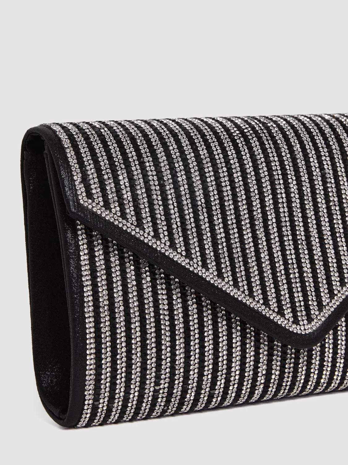 Rhinestone Envelope Flapover Clutch With Metal Chain sold by Suzy Shier product image thumbnail 2