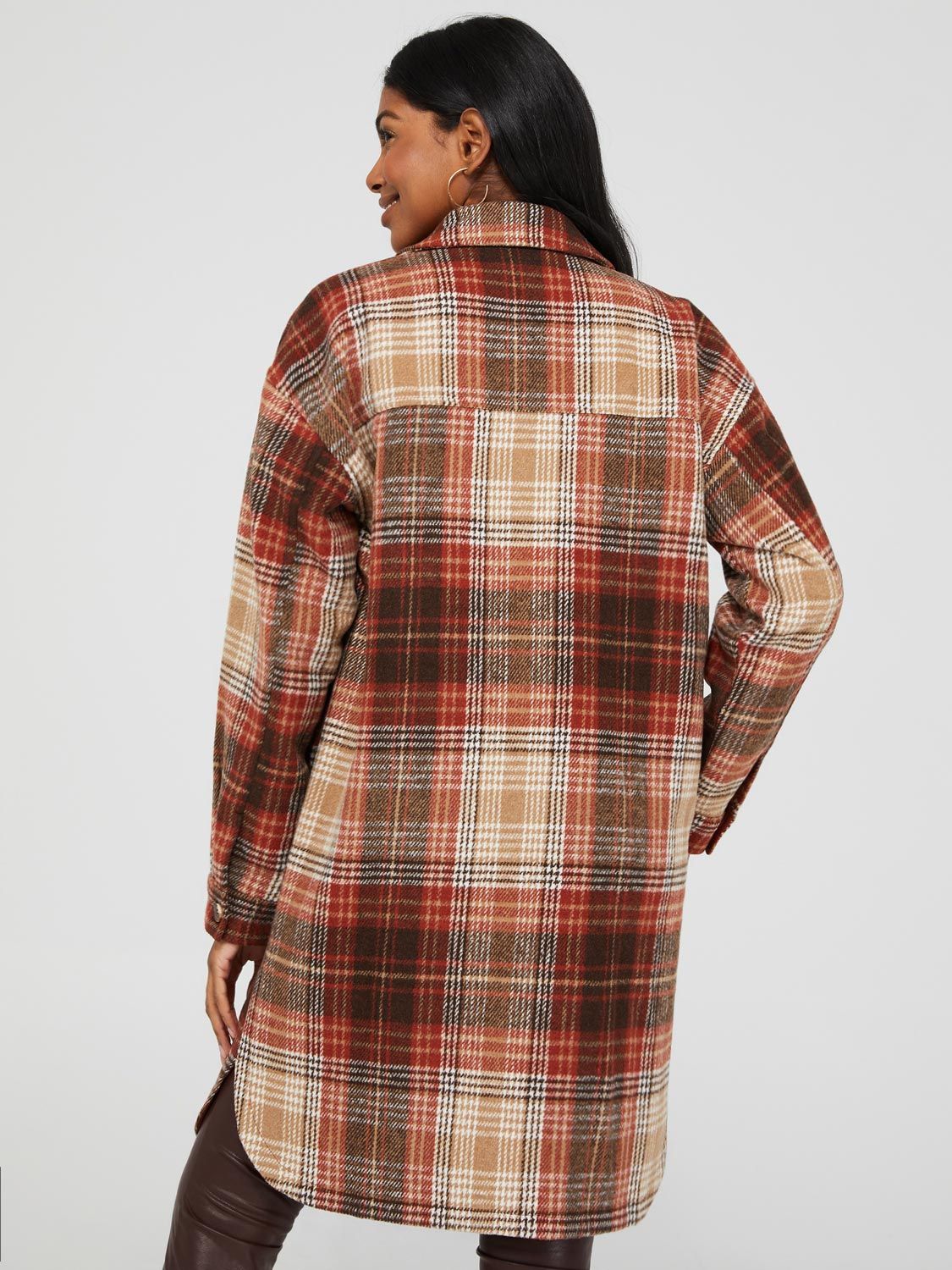 Long Plaid Shacket With Flap Pockets sold by Suzy Shier product image thumbnail 5