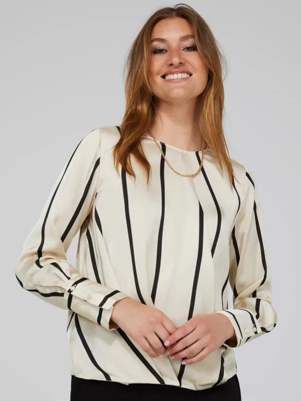 Striped Satin Crossover Blouse sold by Suzy Shier