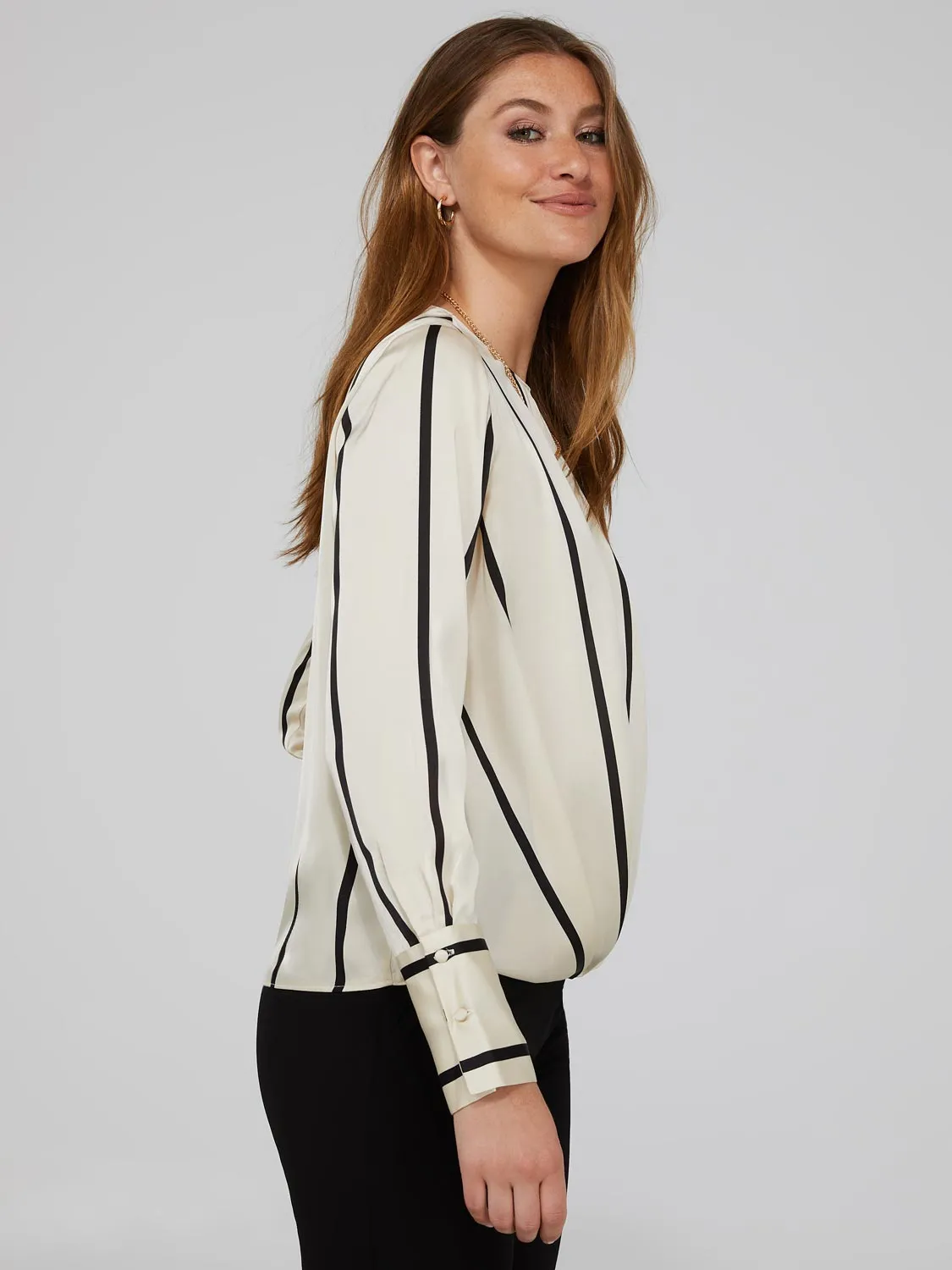 Striped Satin Crossover Blouse sold by Suzy Shier product image thumbnail 4