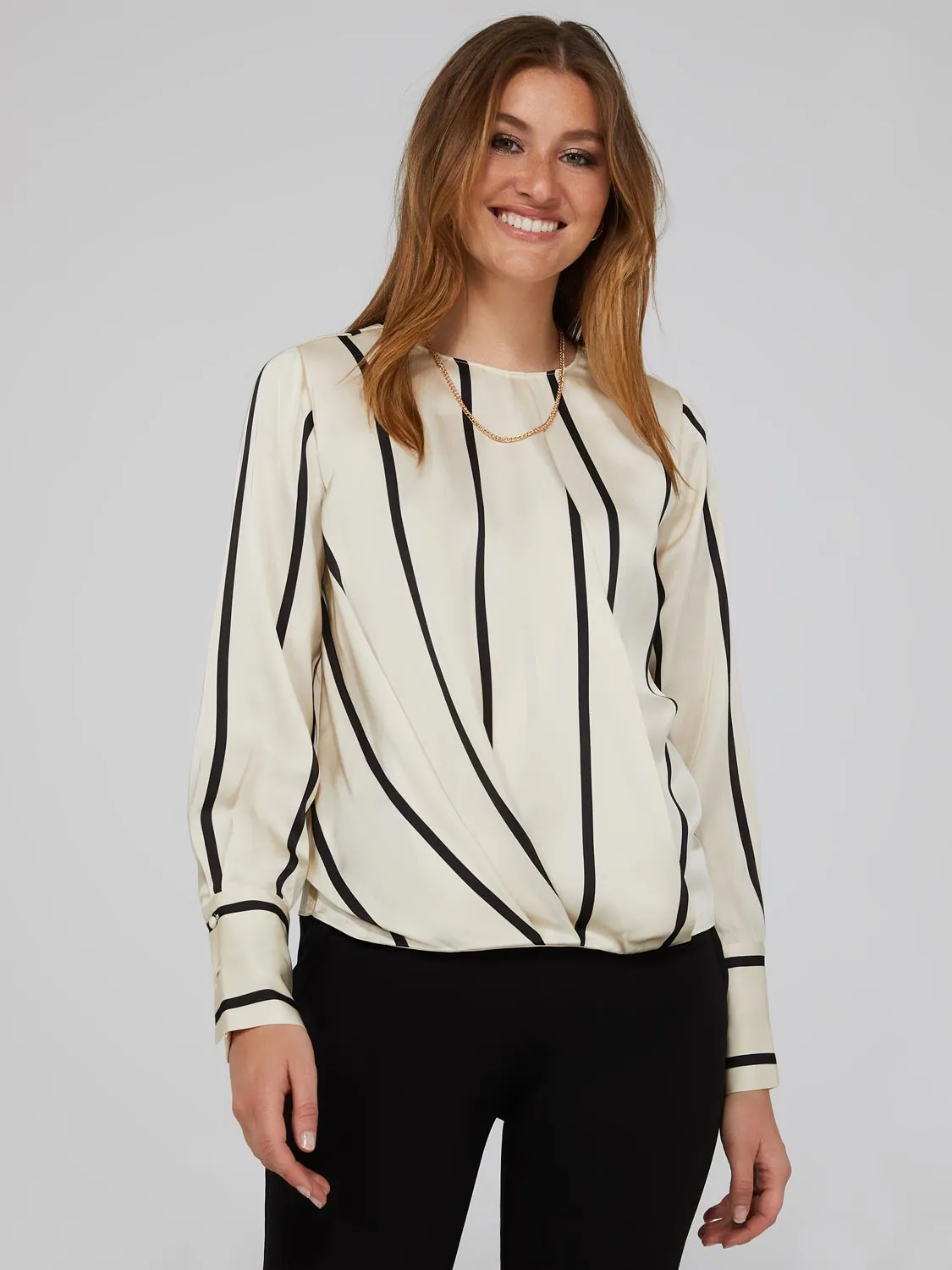 Striped Satin Crossover Blouse sold by Suzy Shier product image thumbnail 2