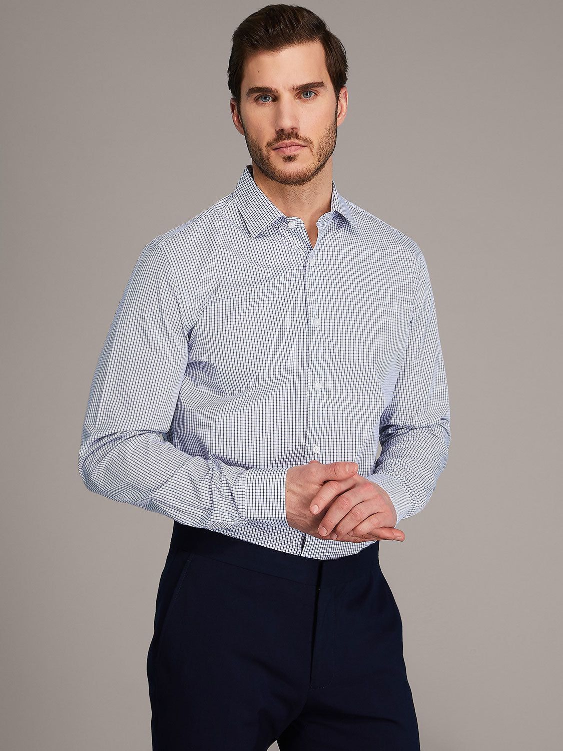 Two-Toned-Checkered Slim Fit Dress Shirt sold by Suzy Shier product image thumbnail 4